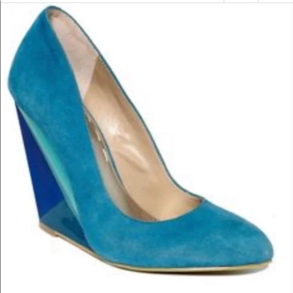 NEW! RACHEL ROY MULTI BLUE SUEDE WEDGE LACINA PUMP SZ 10 - Picture 4 of 12